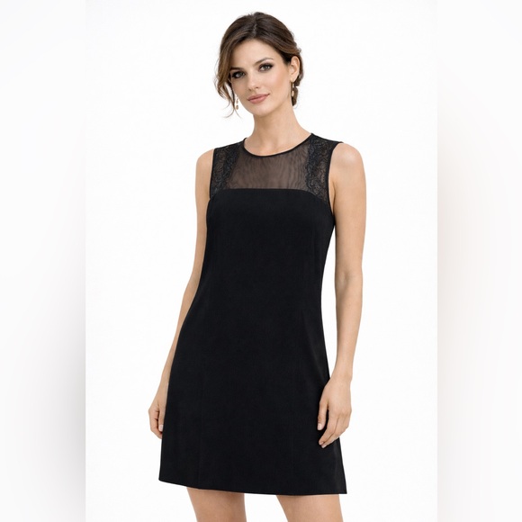 Sandro Paris Black Lace Illusion Mini Dress Size 2 LBD Cocktail Party Night Out